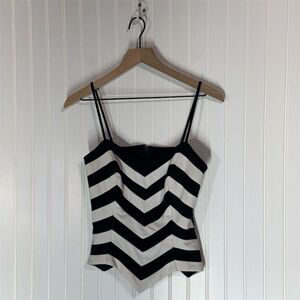 Frank Lyman Black White Chevron Corset Top 10 Strap Bustier Mob Wife Y2K VTG